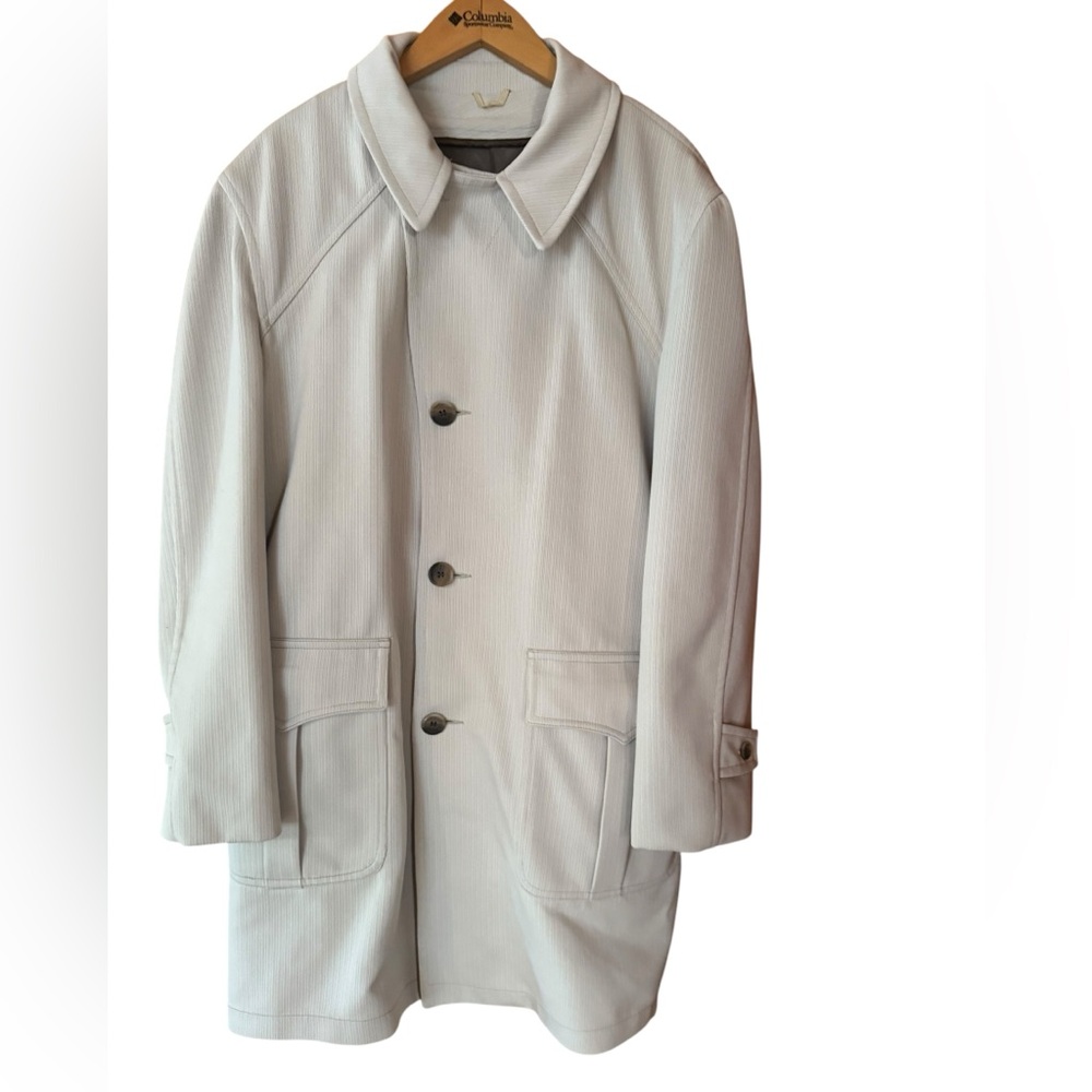 1970s Best Season Mates Light Beige Warp Knit 100% Polyester Lined Trench Coat